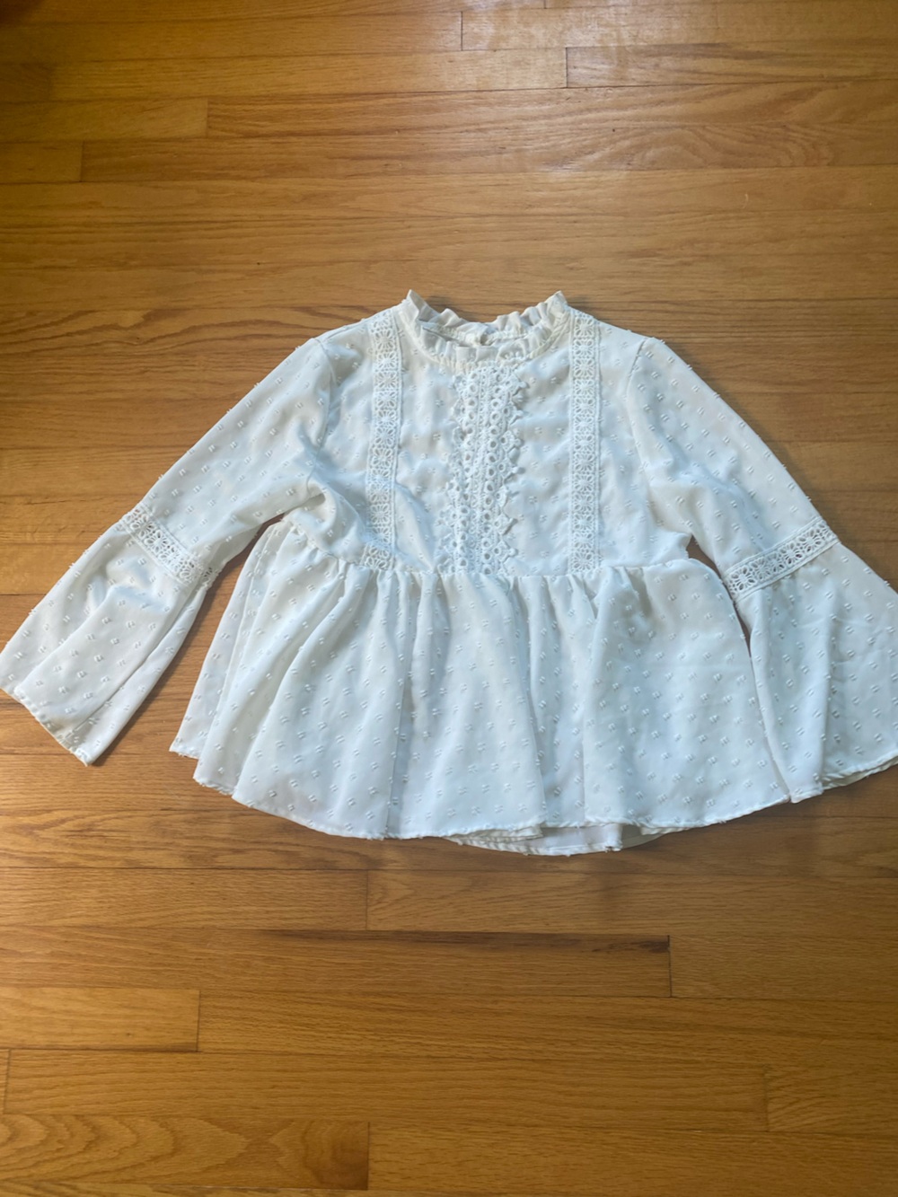 White Lace-Trim Peplum Blouse